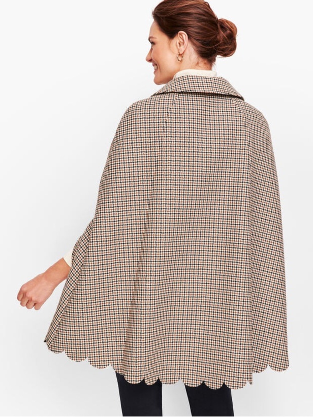 Talbots Scalloped Houndstooth Cape - Cream & Black - Picture 4 of 9